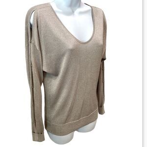 Calvin Klein Scoop Nec Long Sleeve Open Sleeve Sparkle Sweater In Silver